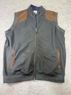 Sharp Lad Men's Full Zip Sweater Vest with Faux Suede Shoulder and Pocket Accent